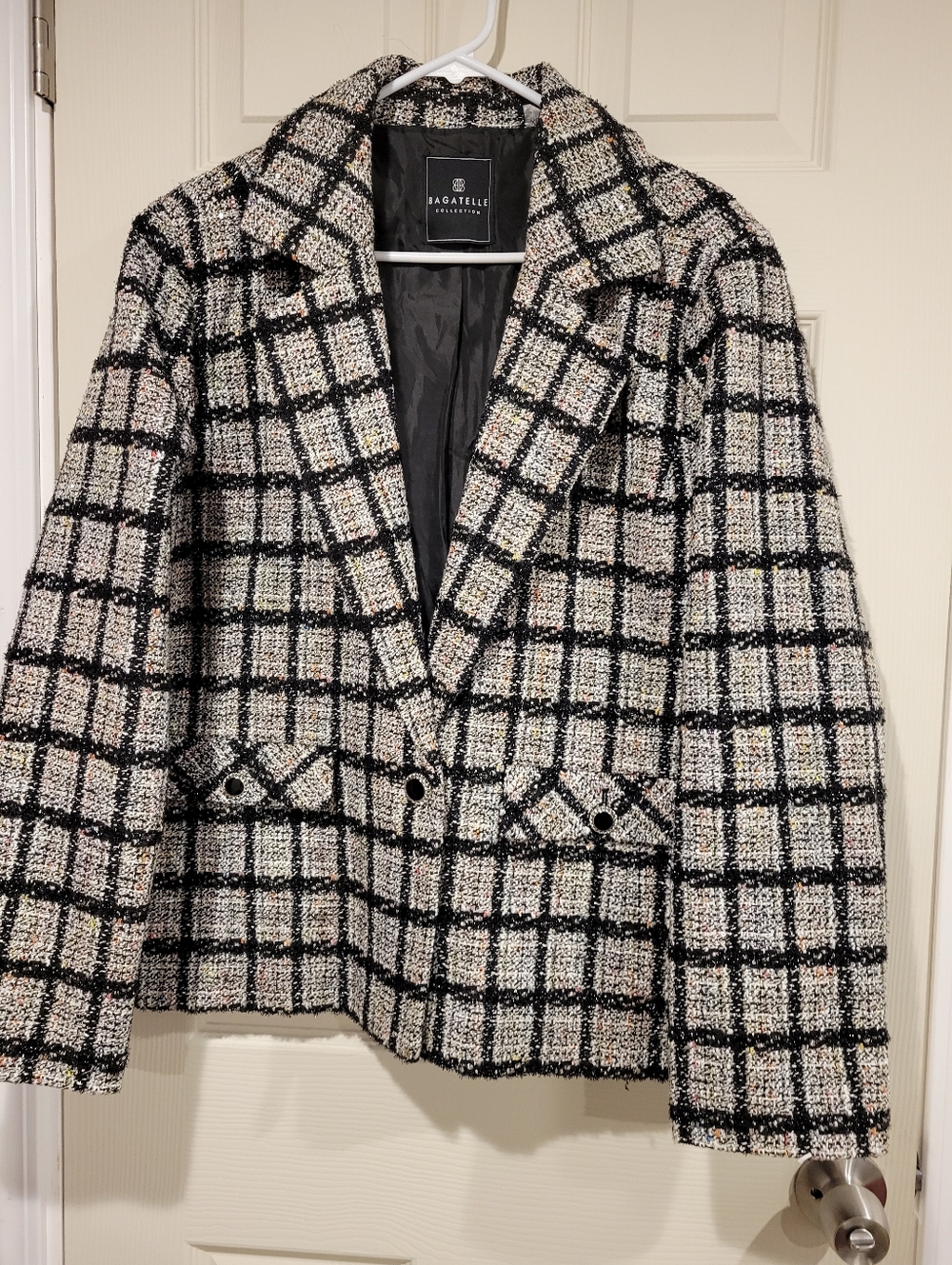 Bagatelle x Avec Les Filles Tweed Plaid Blazer - Black/White Confetti - Size XL